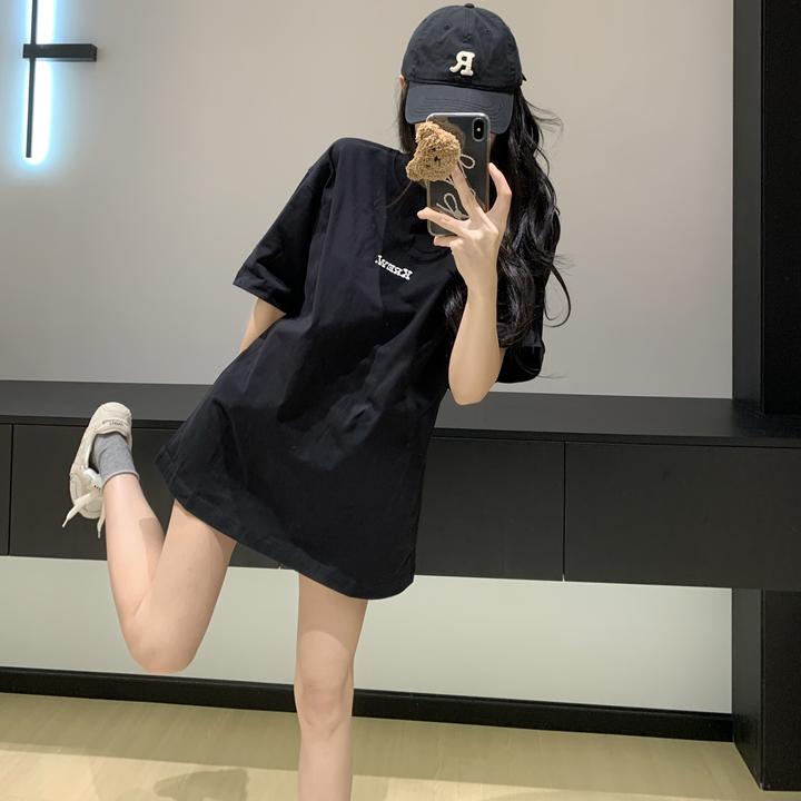 【现货】黑色短袖纯棉半袖t恤女2025新款体恤小众设计感宽松上衣