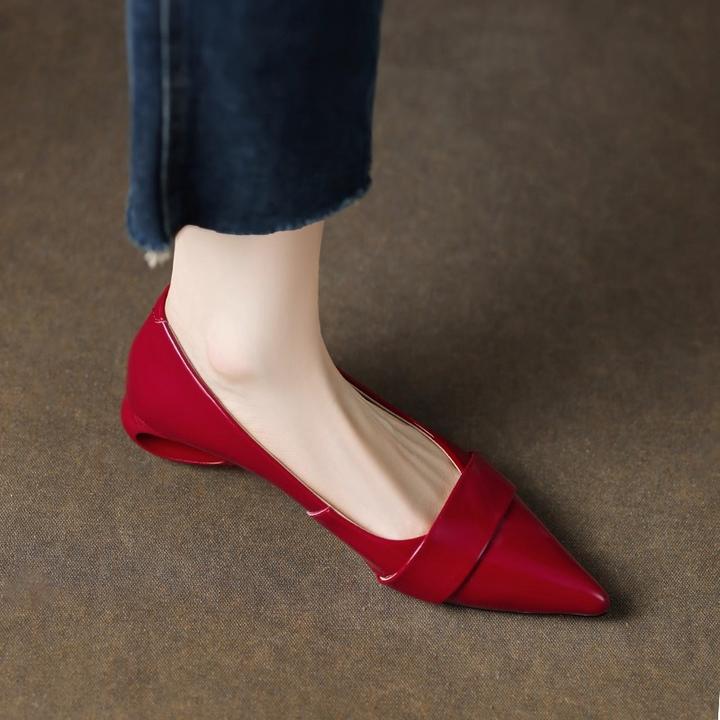 软牛皮断码清仓真皮红色浅口单鞋女2025新款法式晚风气质玛丽珍鞋
