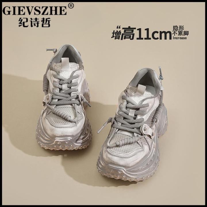 纪诗哲2025秋冬新款厚底运动做旧潮鞋内增高11CM软底复古老爹鞋女