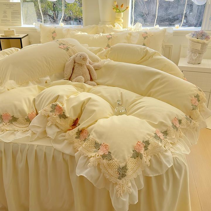 公主风磨毛四件套2025新款蕾丝花边被套非纯棉床单宿舍床上三