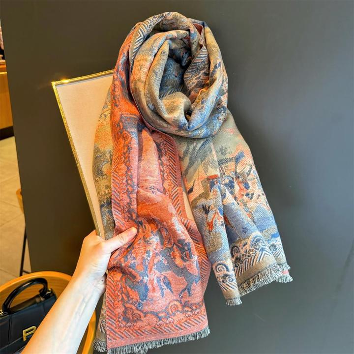 Miss Silas羊绒披肩加厚百搭国风油画保暖双面围巾女送妈妈高级感