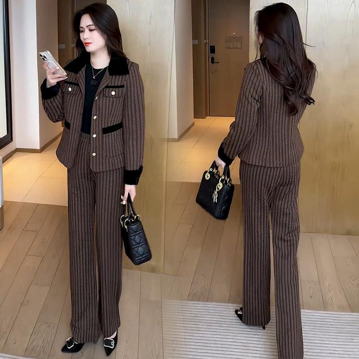 小香风时尚套装女2025春季新款洋气显瘦减龄短款外套阔腿裤两件套