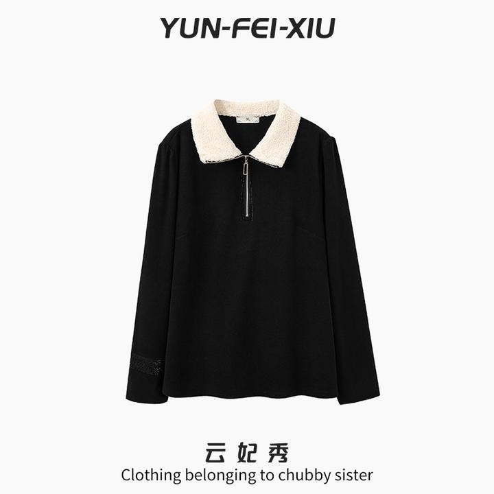 云妃秀大码女装POLO衫翻领时尚韩版内搭宽松显瘦遮肉胖妹妹冬9080