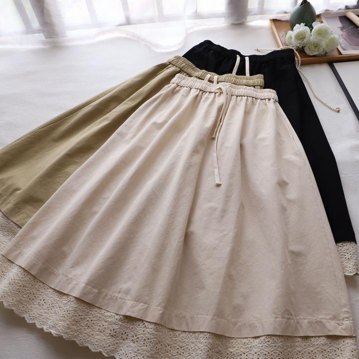 2025春季新品韩版蕾丝拼接A字半身裙女高腰显瘦中长裙3164