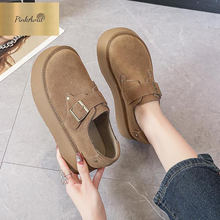 PinkAvril厚底豆豆鞋女春秋休闲 女款美拉德乐福女鞋2025年新款