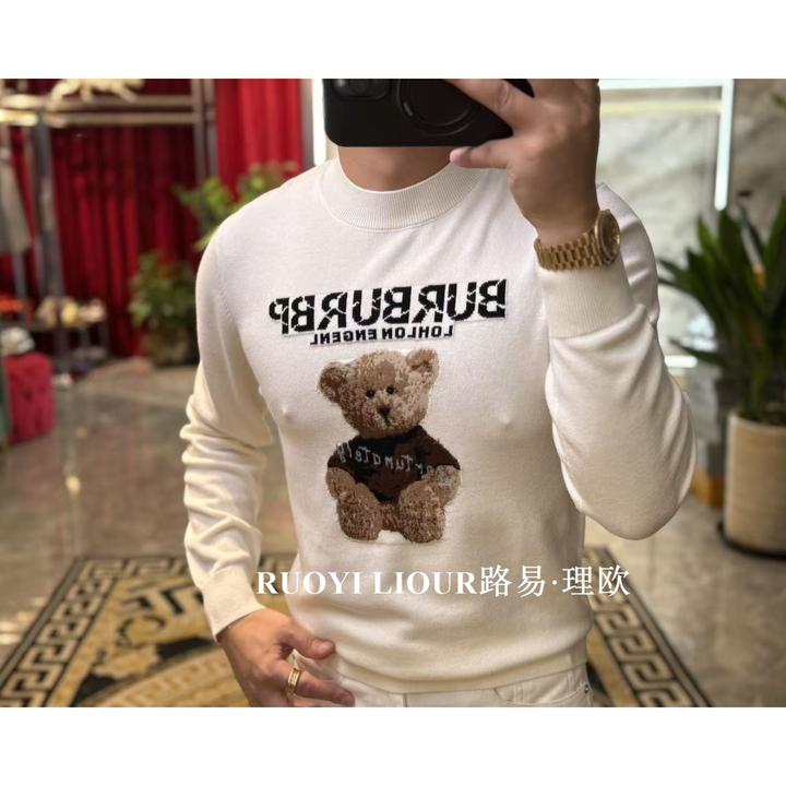 【路易理欧】欧货时尚网红同款小熊羊毛长袖圆领保暖百搭毛衣0621