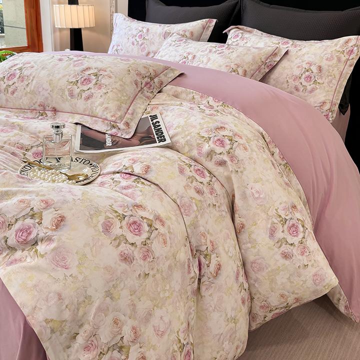 南通家居全棉四件套纯棉加厚被套100长绒棉柔软保暖床品美拉德4