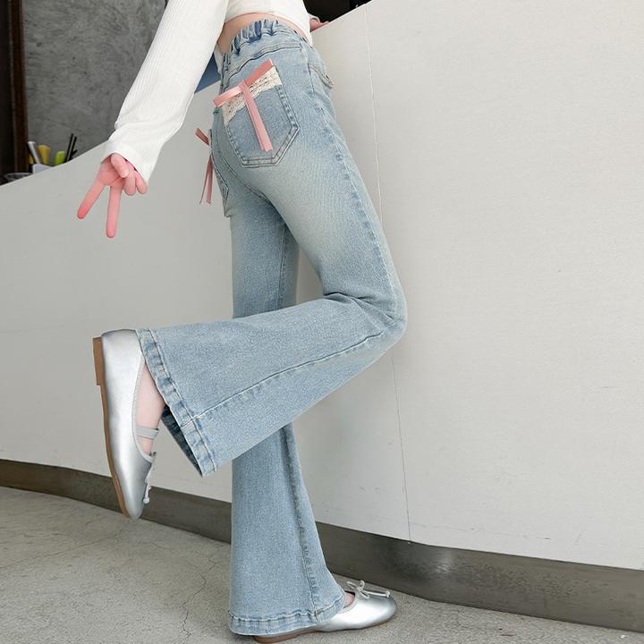 女童裤子春秋2025新款中大童修身微喇叭裤春装儿童甜美显瘦牛仔裤
