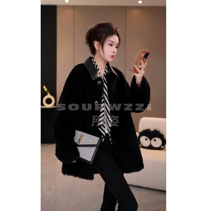 SOURWZZI/所姿新款设计师气质加厚休闲女士羊毛外套SZ-25158