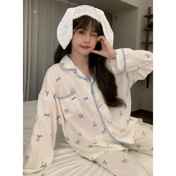 春秋季睡衣女款爆款2025新款长袖甜美风学生宽松家居服套装可外穿
