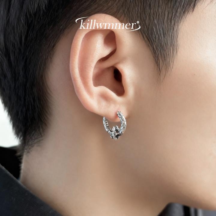 925银耳饰 复古做旧小众纯银耳钉个性冷淡风欧美朋克重工单只耳环