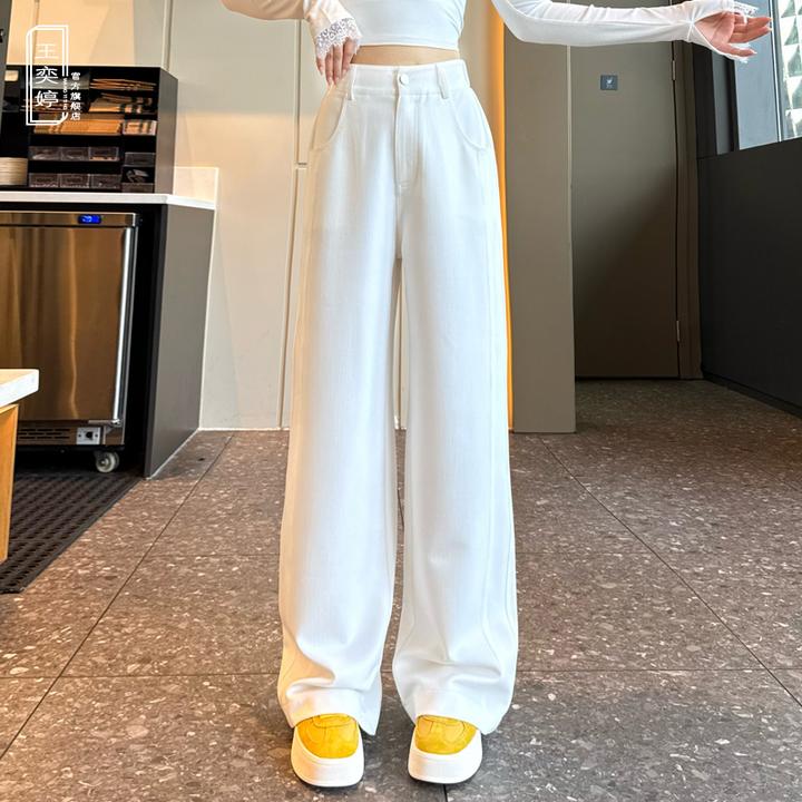 夏季薄款裤子女款爆款2025新款白色阔腿休闲裤高腰小个子宽松垂感