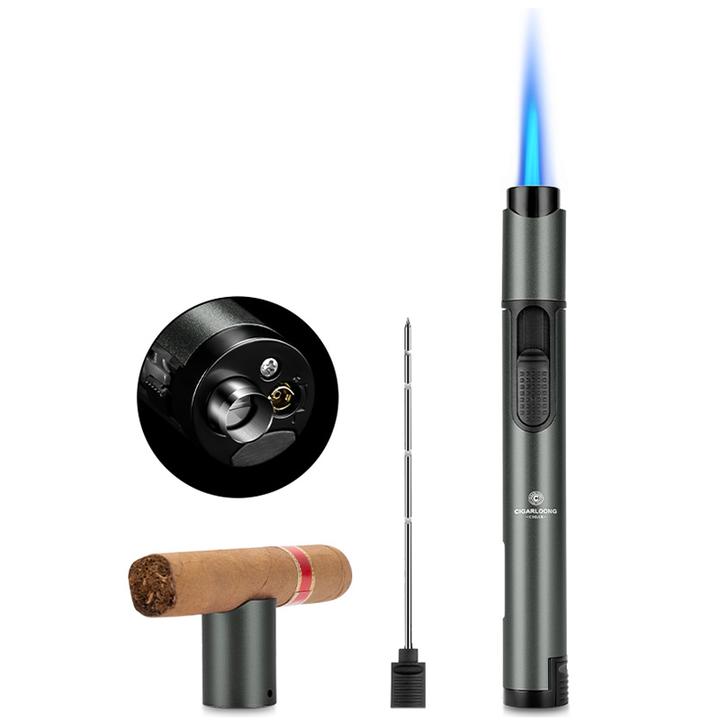 茄龙雪茄打火机防风直冲便携带烟托通针打孔器户外点烟器CB-24HL