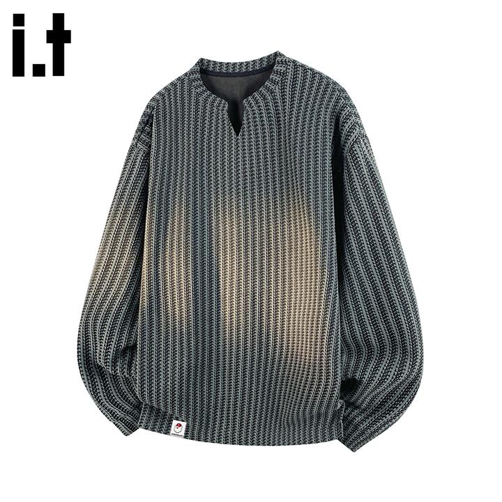 i.t:CHOCOOLATE美式简约V领长袖T恤男士秋冬高级感宽松百搭针织衫