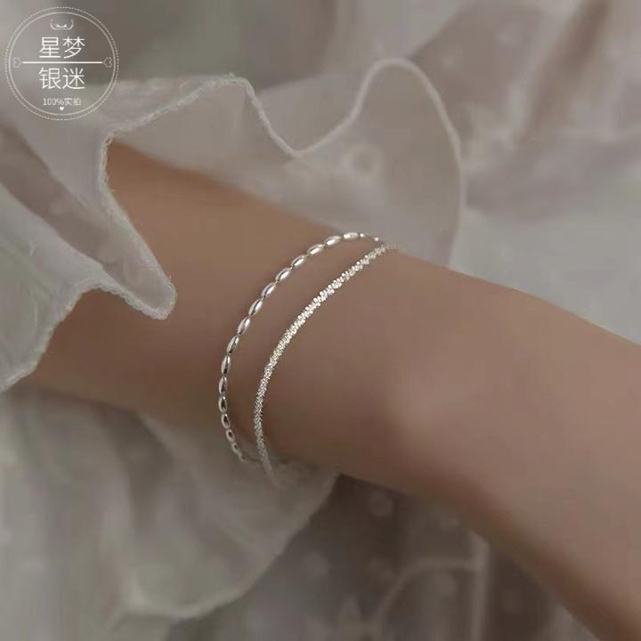 足银手链 双层银豆9999银手链满天星简约波光粼粼韩版气质女