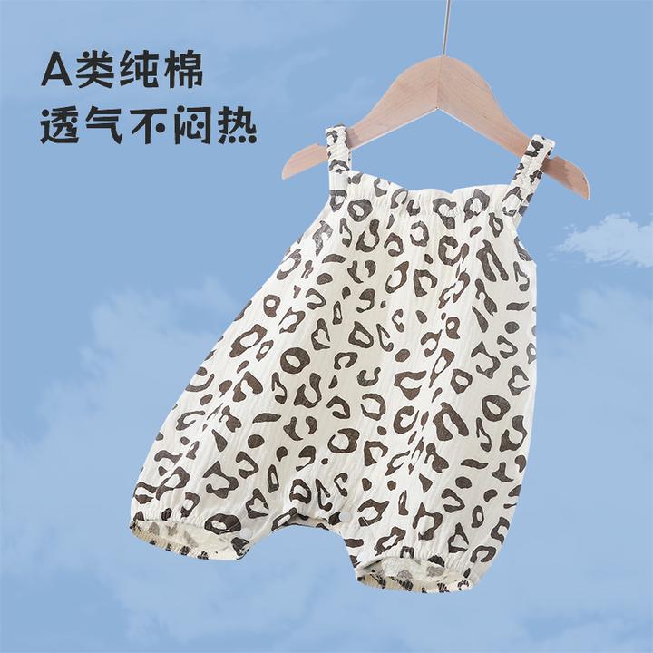 婴儿夏装连体衣纱布棉薄款吊带哈衣洋气外出服男女宝宝爬爬衣夏季