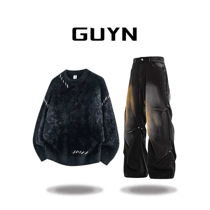 【品牌正品现货】GUYN冬季毛衣男圆领慵懒风软糯小众宽松针织衫外套