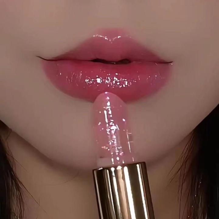 新款热门彩箔变色不沾杯口红滋润温变防水保湿果冻透明润唇纯欲粉
