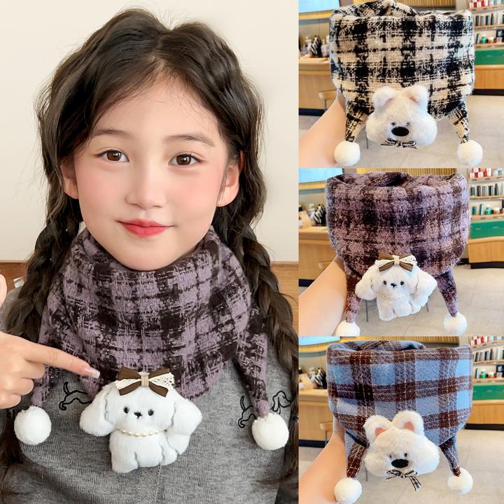2025秋冬季儿童休闲风围巾卡通风三角巾女童四季春秋学生百搭婴儿