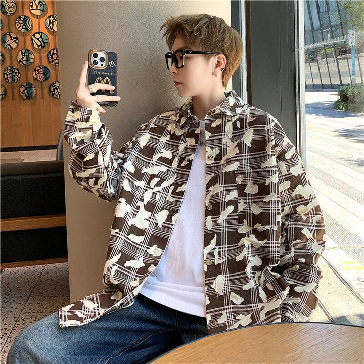 春夏秋季百搭工艺面料长袖衬衫外套学生青少男夹克初中高生韩版