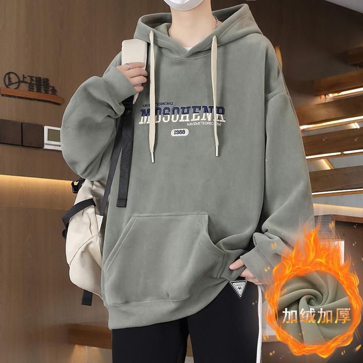 冬季全新爆款男士宽松适配百搭潮流连帽加绒加厚适宜学生群体的复