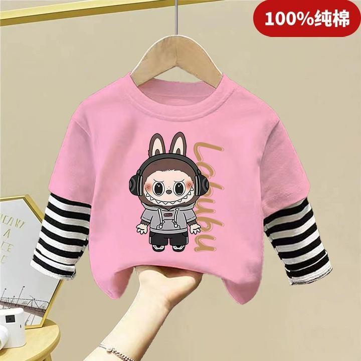 女童长袖T恤2025新款纯棉卡通布偶中小童春秋季洋气男孩百搭上衣T