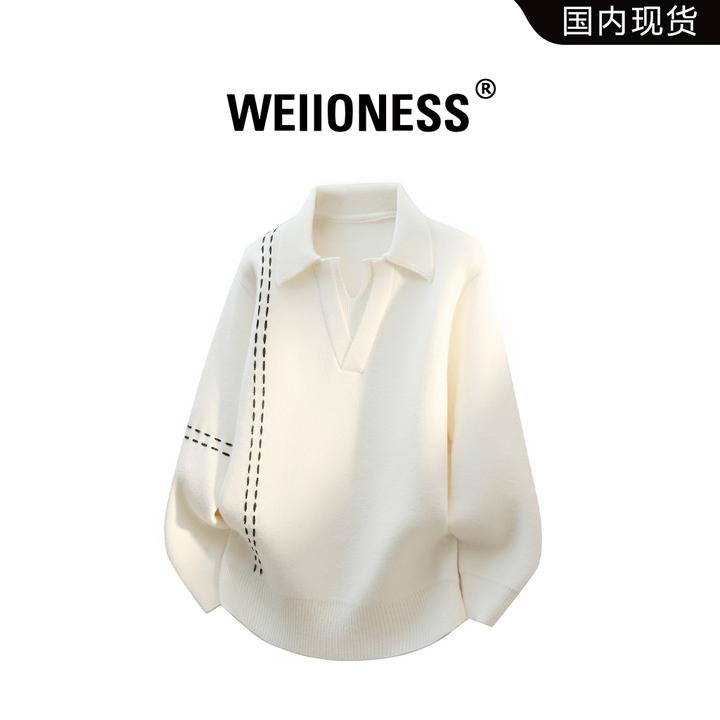 WEIIONESS拼接设计感潮流针织衫男秋冬轻奢痞帅毛衣宽松休闲男装