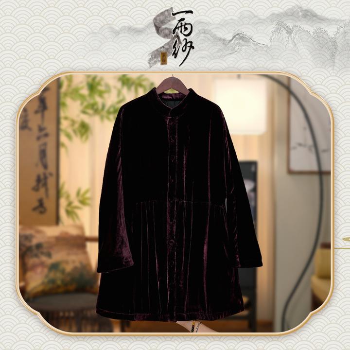 【勃艮第红●娃娃棉服】258178桑蚕丝坯布真丝绒上衣外套新中式48纬