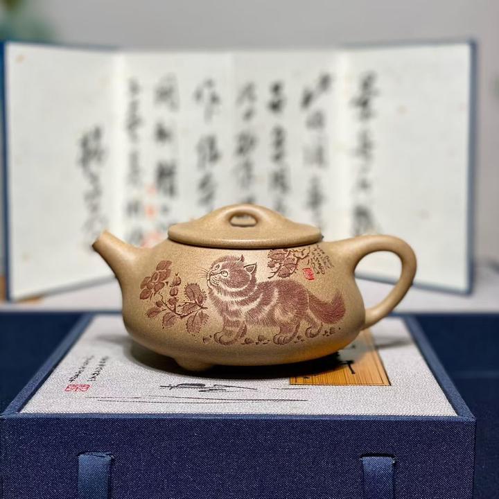 杨喜雨紫砂壶景舟石瓢壶240cc原矿本山段泥生肖猫名家紫砂壶茶具