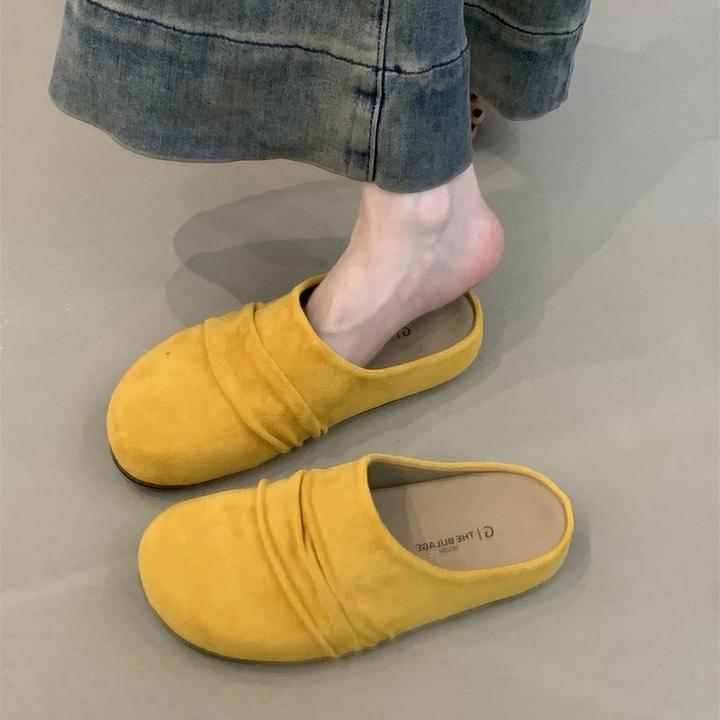 BLG-2910厚底软底牛皮勃肯鞋温柔甜美褶皱百搭一脚蹬懒人包头拖鞋