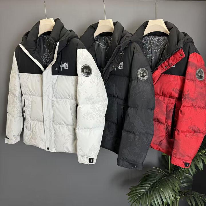 男士冬季新款时尚加厚保暖连帽羽绒服潮流宽松休闲百搭拼接外套潮