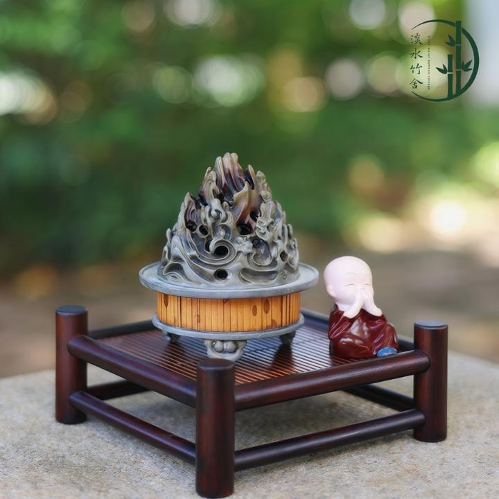 「绿水」茶具家用中式茶道竹制收纳架干泡台纯手工茶台围炉茶杯架