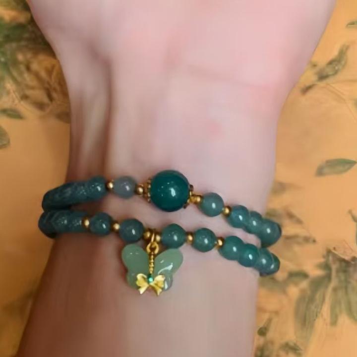 手链 S1283-海盐蓝0.6双圈石英岩压制转运蝴蝶挂饰