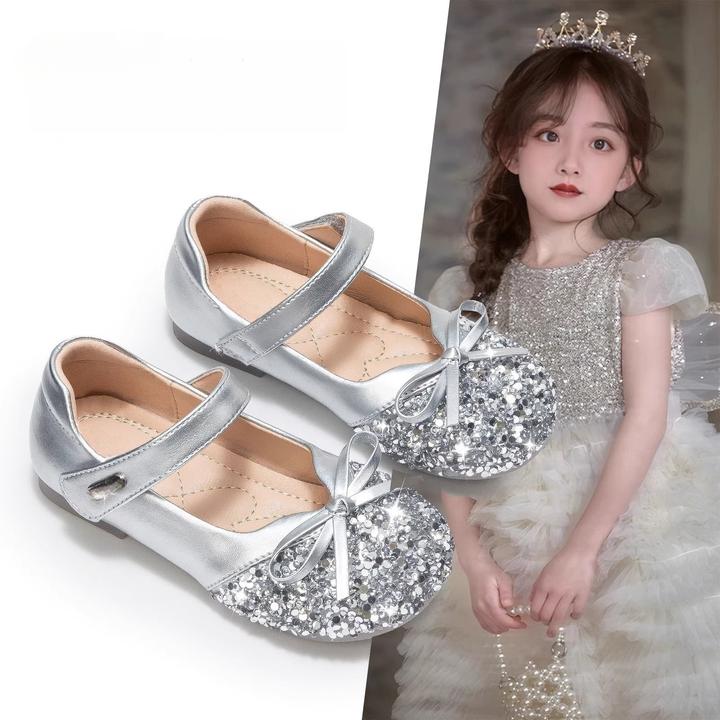 ABC 女童公主鞋春秋新款小女孩亮钻水晶鞋女宝宝演出软底舞蹈皮鞋