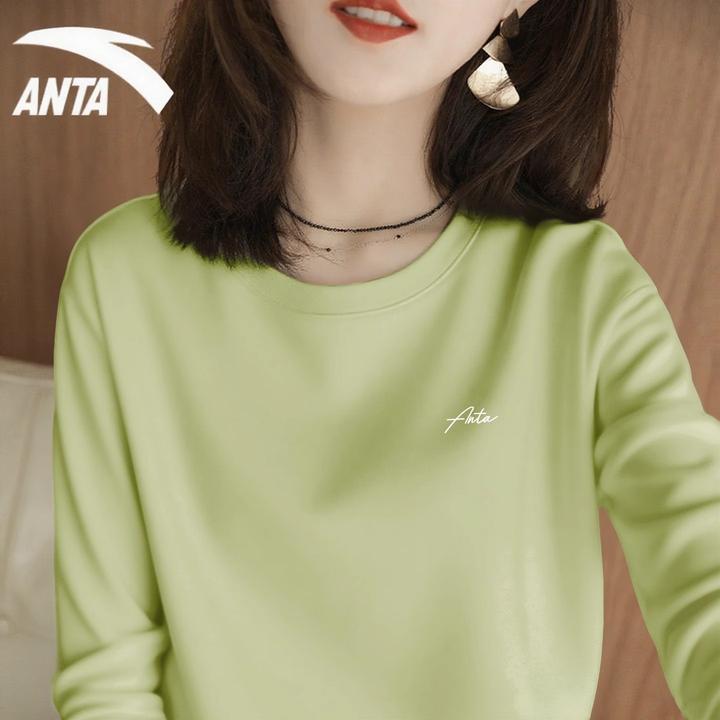 安踏紫色T恤女卫衣2025秋季新款圆领宽松柔软纯色t打底衫运动长袖