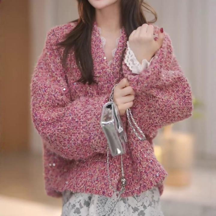 高端名媛风千金气质短款外套女2025秋季新款设计感小众粗花呢上衣