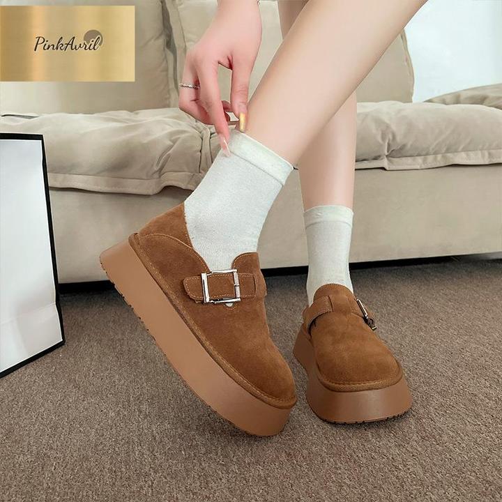 PinkAvril厚底豆豆鞋女春秋休闲女款美拉德乐福女鞋2025年新款一