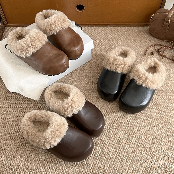 加绒保暖勃肯鞋女2025冬季新款时尚百搭包头半拖鞋法式懒人棉拖鞋