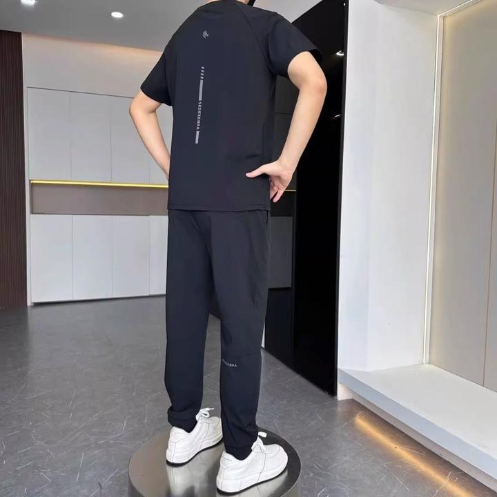 速干运动套装冰丝休闲长裤运动服夏季薄款套装男士短袖潮流两件套