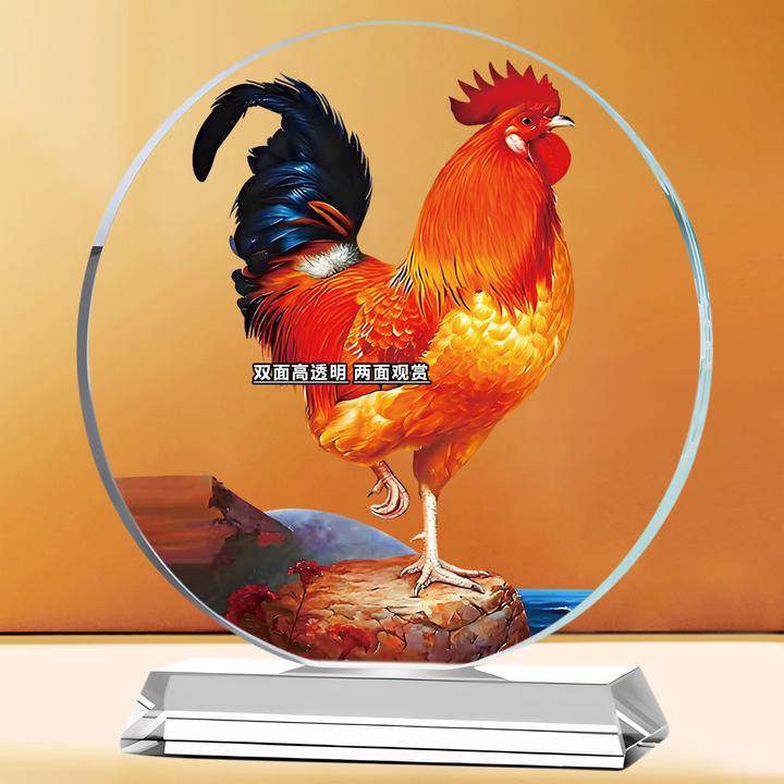 大红公鸡画水晶摆件大吉大利开业乔迁礼品酒柜装饰工艺品摆设