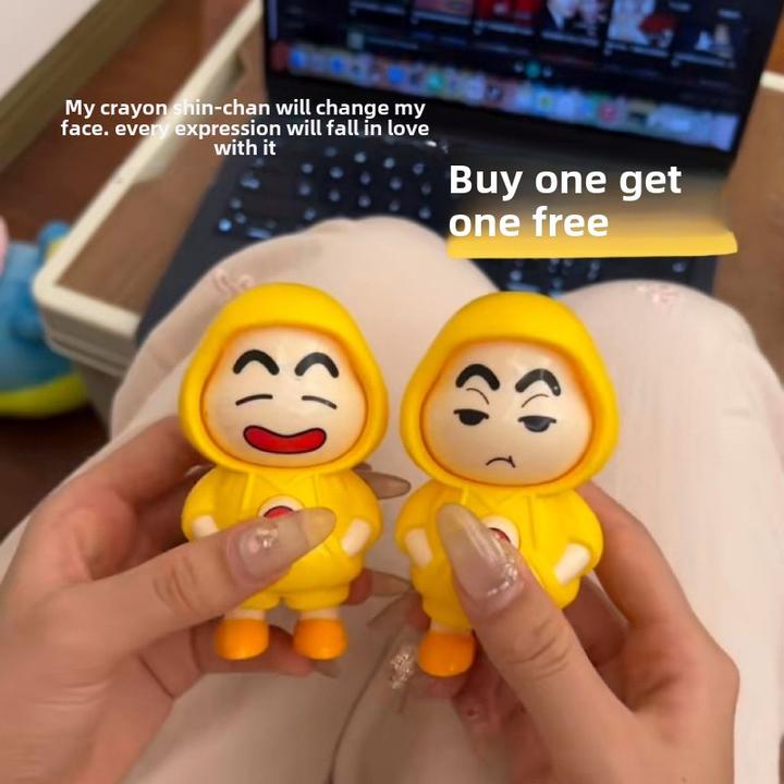 按压变脸小新创意蜡笔解压可爱表情变脸玩具公仔钥匙扣玩偶解压