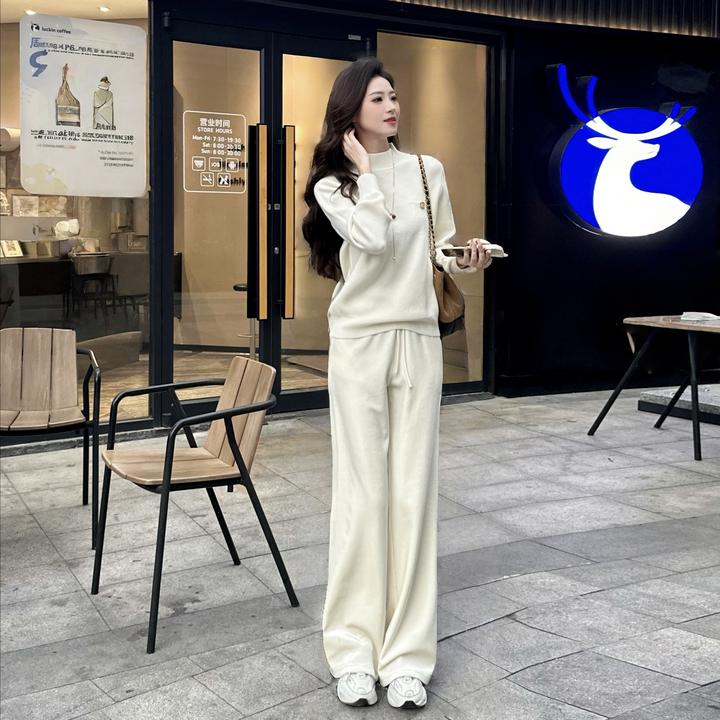 拉夏贝尔/25秋冬新时尚加绒加厚保暖百搭通勤上衣+裤子 10701 LSC