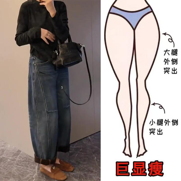 冬季新款美式时尚加绒复古洋气高级通勤风显瘦高腰宽松弯刀牛仔裤