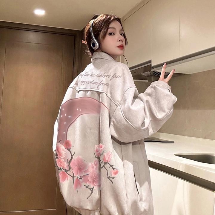 美式复古仿麂皮绒外套男秋冬痞帅设计感飞机扣棒球服翻领烧花夹克