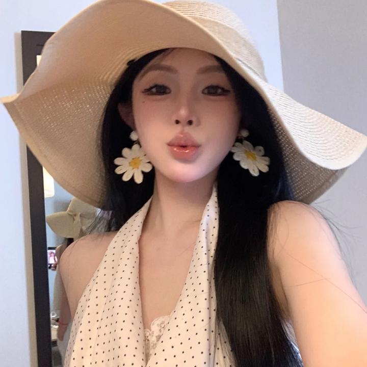 泰泰日记！度假熟女弧度边草帽大帽檐女夏季出游沙滩防晒帽子海边