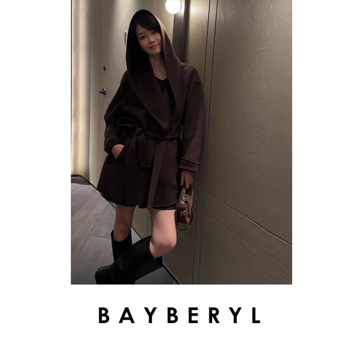 BAYBERYL老贝松弛浴袍*一手长系带25秋羊绒毛呢大衣MF5H2603
