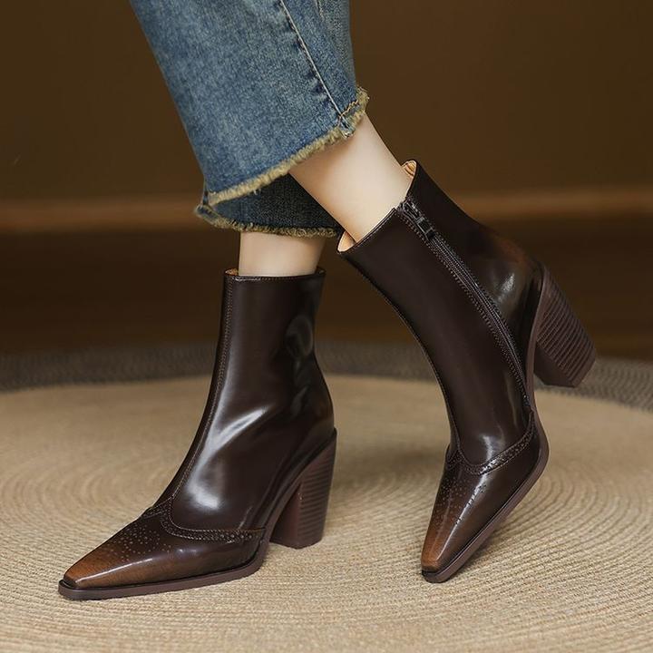 粗跟尖头切尔西靴女2025年秋冬季西部牛仔靴真皮高跟瘦瘦短靴单靴