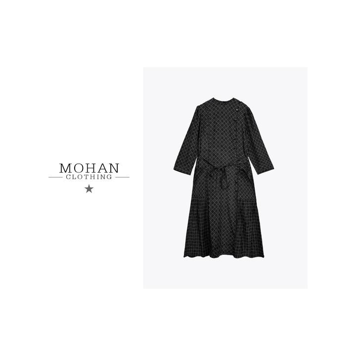 CLOTHING/墨含高奢时尚气质简约百搭格纹夏季显瘦连衣裙AMF127