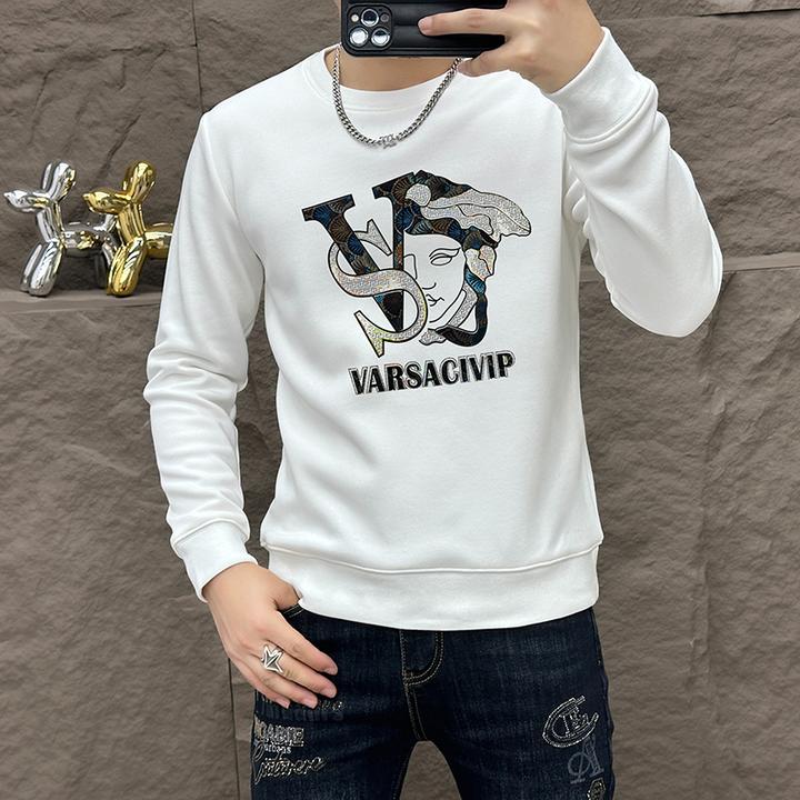欧货潮流网红爆款个性卫衣烫印2024秋冬新款白色长袖男时尚百搭款
