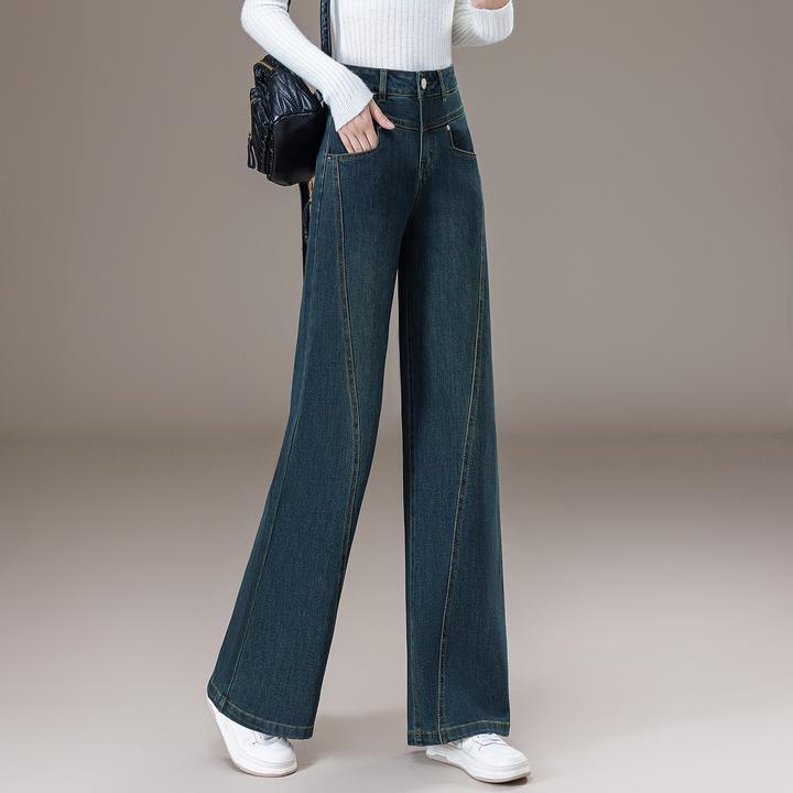 复古蓝窄版阔腿牛仔裤女士2025秋季新款高腰宽松百搭设计感直筒裤